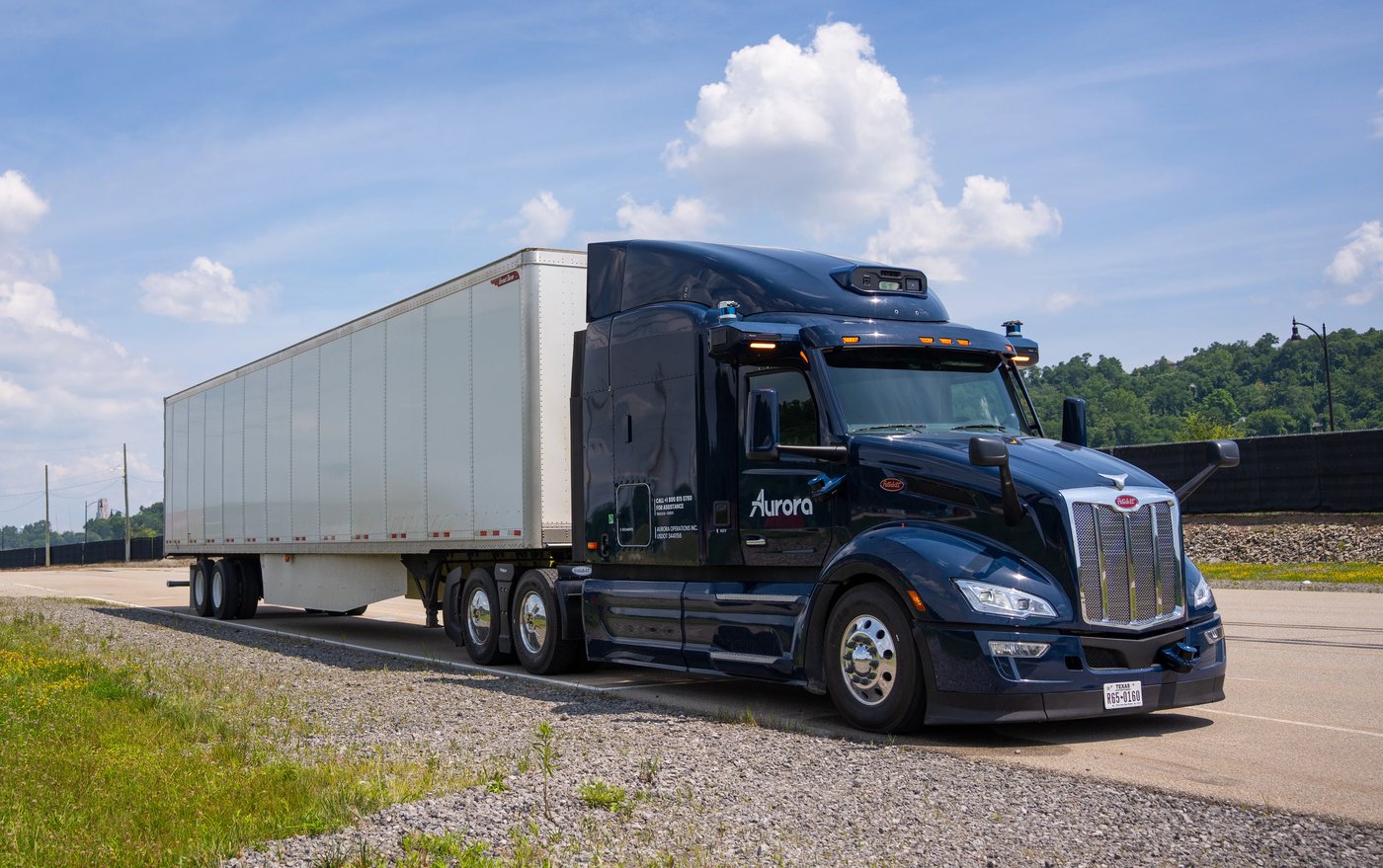 A Peterbilt truck fitted with Aurora's self-driving system. File photo.