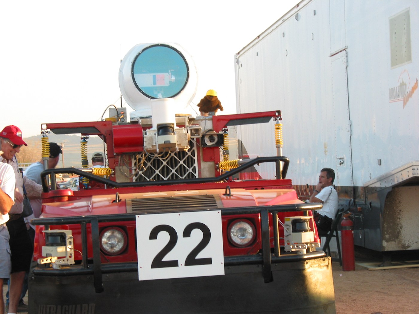 Sandstorm, Carnegie Mellon University's converted Humvee, wearing race number 22 at the 2004 DARPA Grand Challenge.