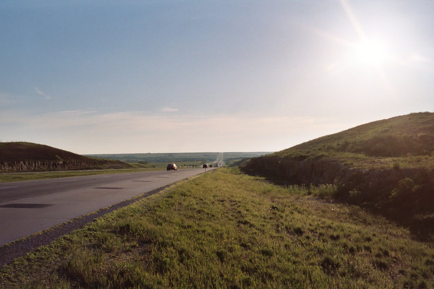 Interstate 70 in Wabaunsee County, Kansas, in 2004. Navlab 5 followed I-70 west across the state in July 1995.