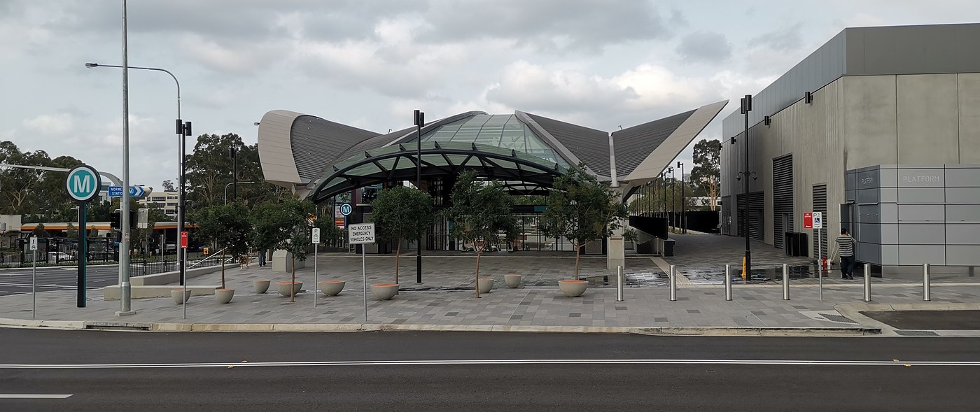 Norwest metro station on Sydney Metro Northwest in December 2019, with platform screen doors along the platform.
