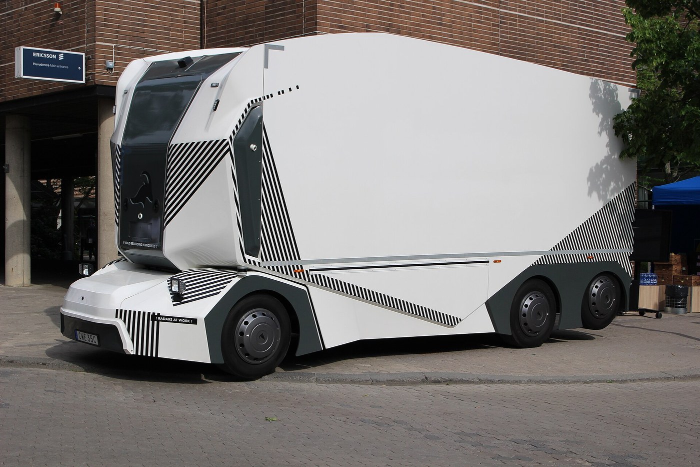 An Einride T-pod, an earlier version of the company's cab-less electric autonomous truck, at Kista Mobility Day in Stockholm in 2019. File photo.
