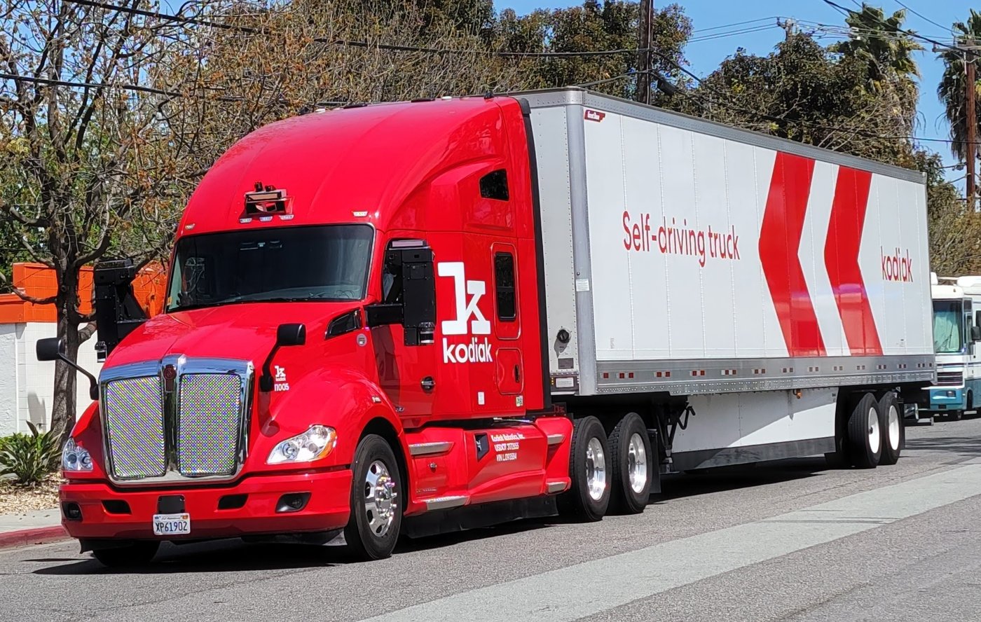 A Kodiak Robotics self-driving truck on a public road. File photo, 2023.
