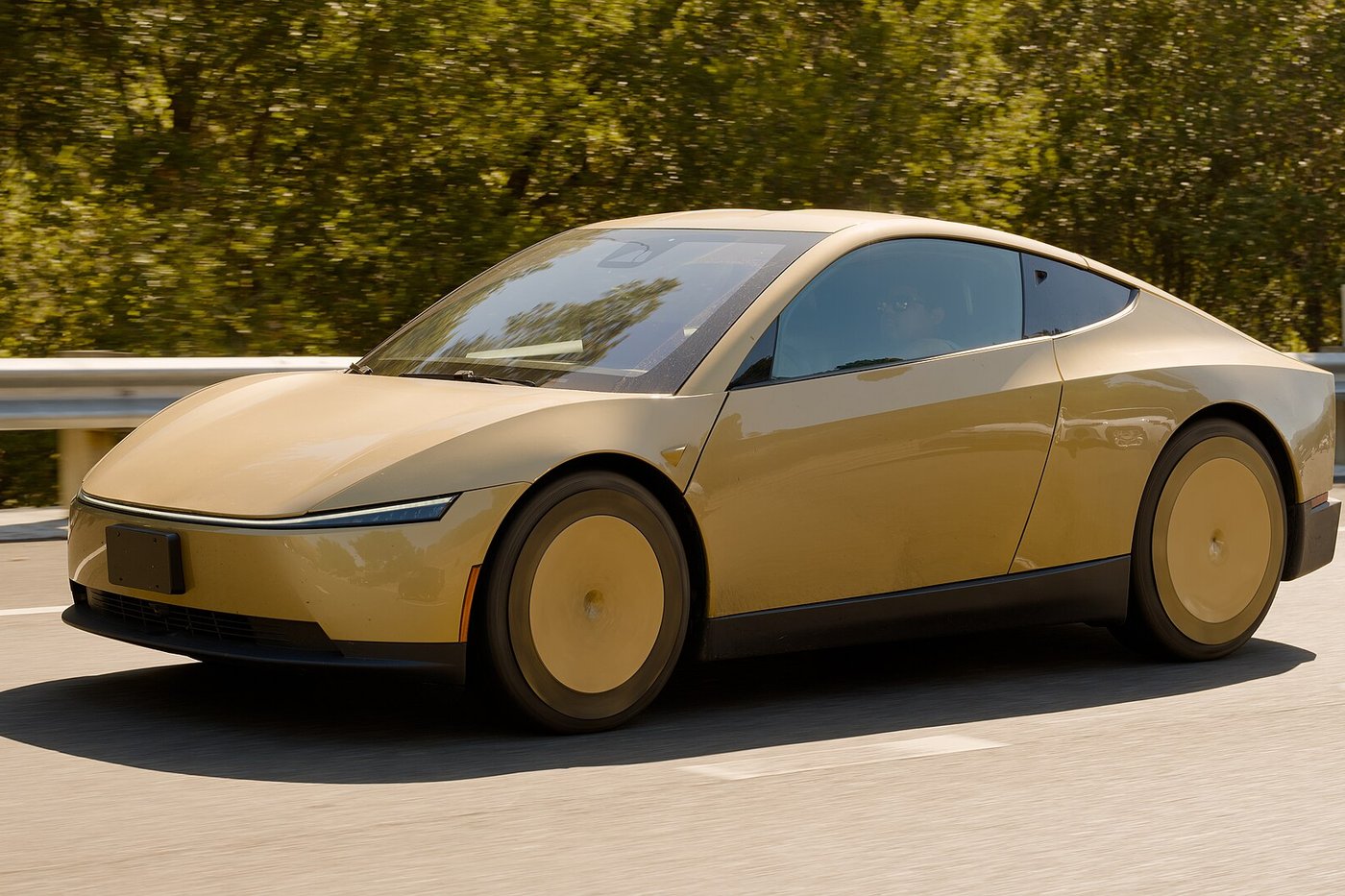 A gold Tesla Cybercab on Interstate 280 near Palo Alto, Calif., in September 2026. File photo.