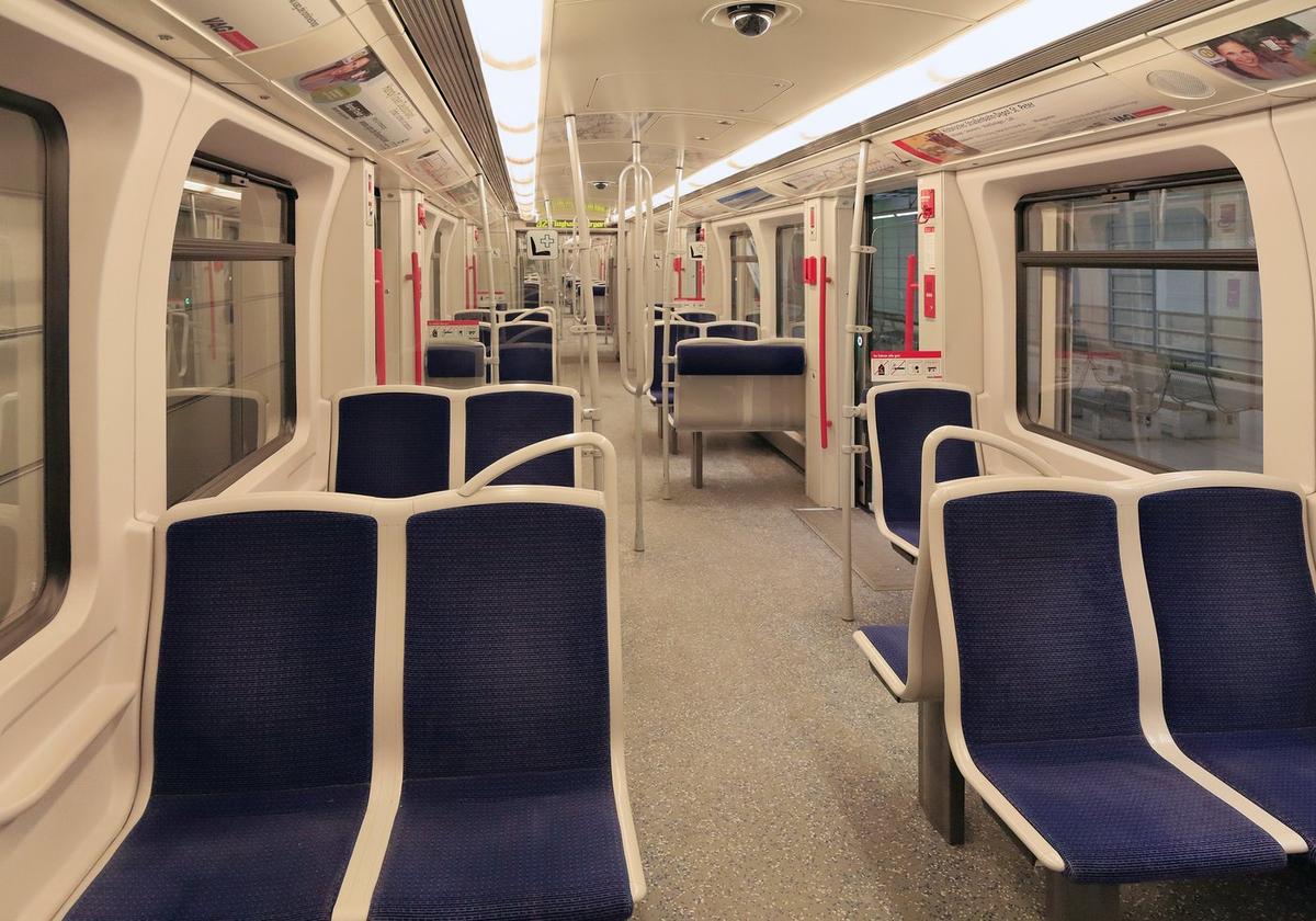 Interior of a VAG Class DT3 automatic train with the covered cab end.