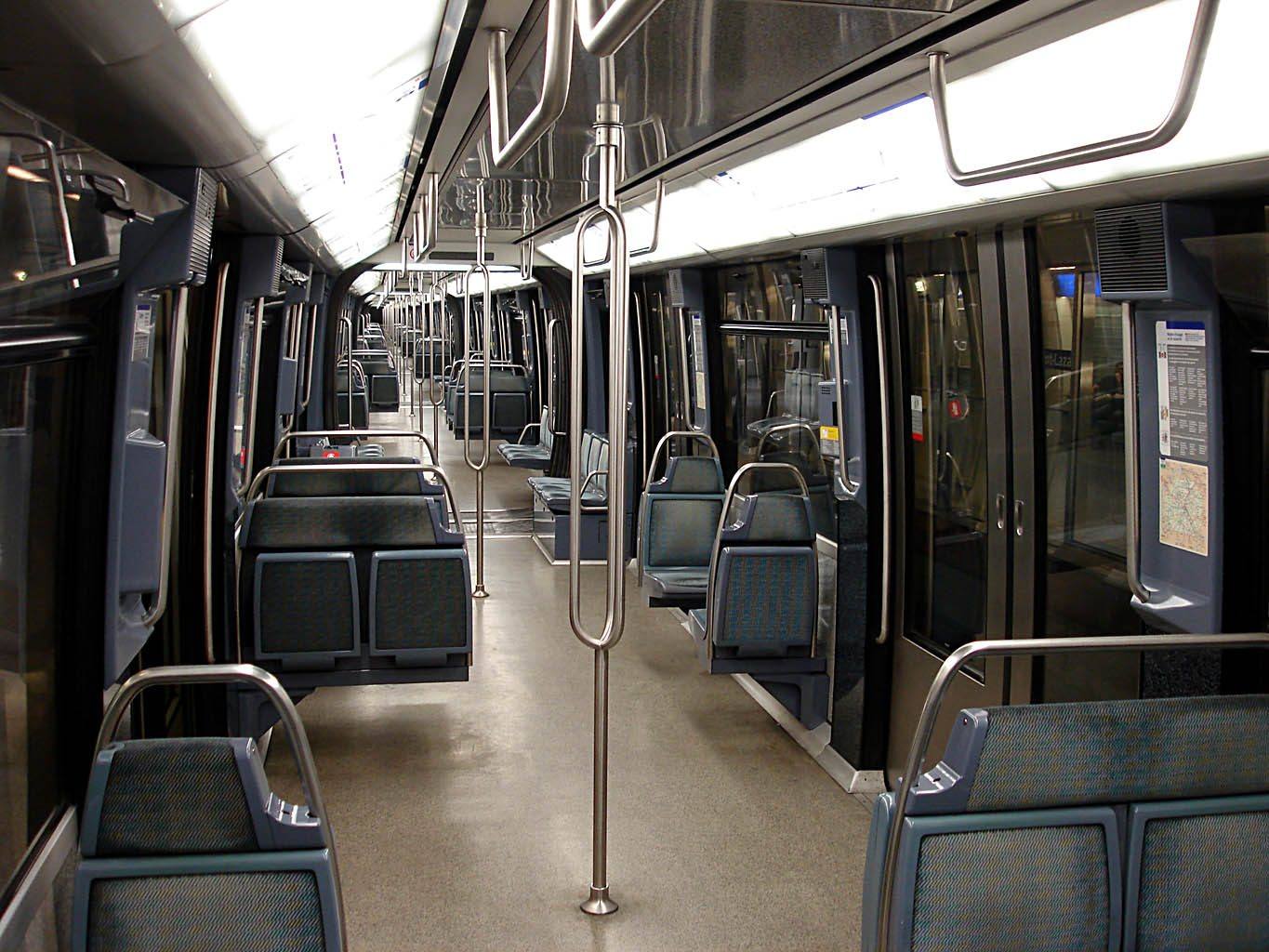 Interior of an MP 89 CA automatic train on Paris Metro Line 14.