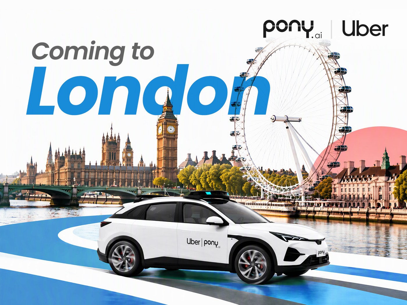 The image Pony.ai posted with its announcement that its robotaxis are coming to London on Uber.