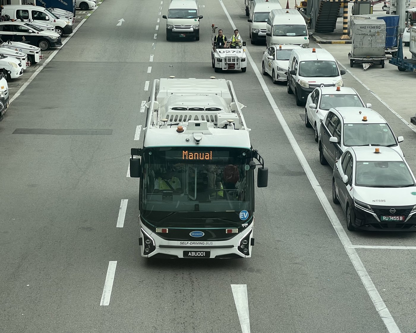 A self-driving bus made by Skywell at Singapore's Changi Airport in June 2025. File photo.