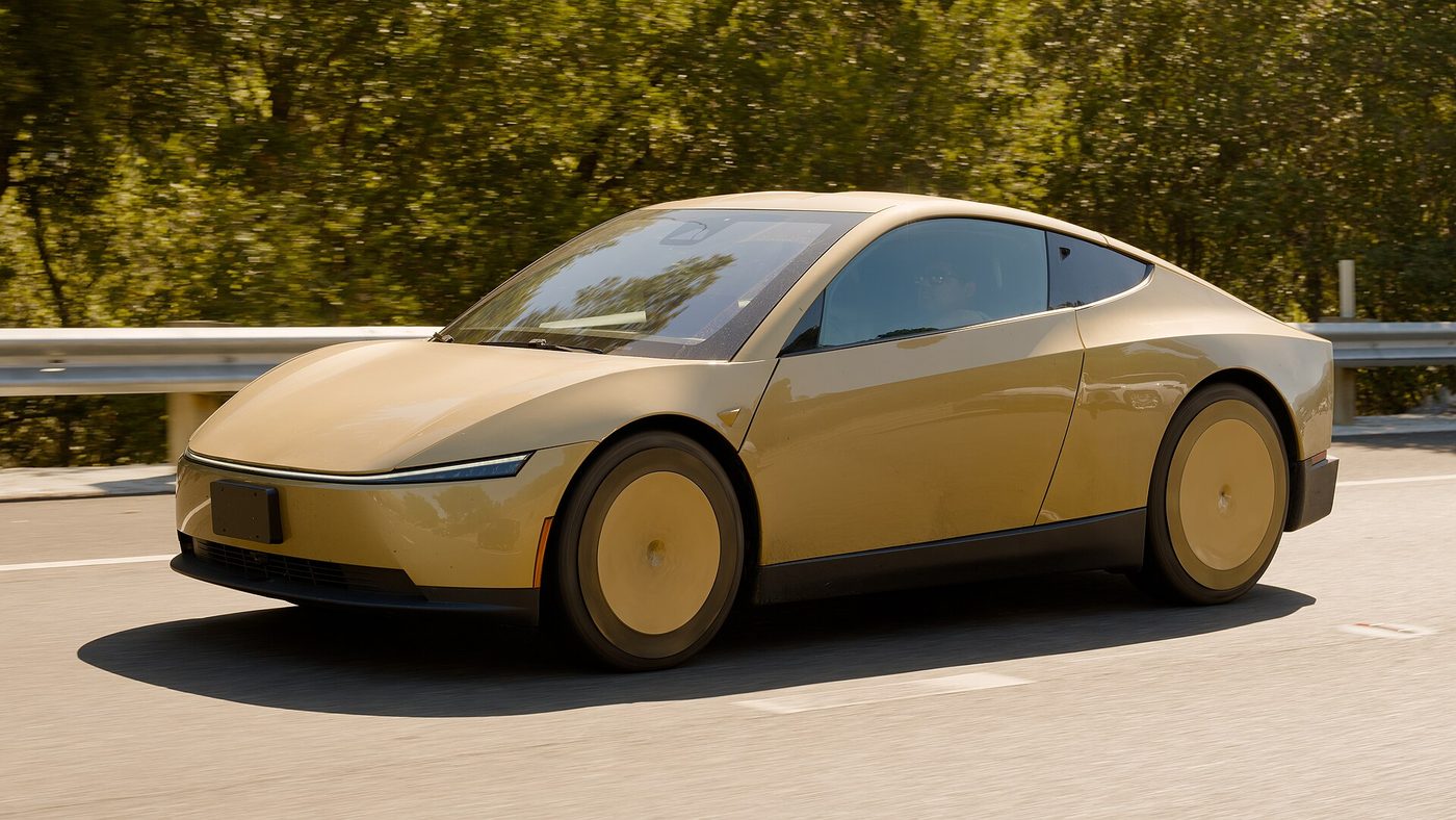 A gold Tesla Cybercab on Interstate 280 near Palo Alto, Calif., in September 2026. File photo.
