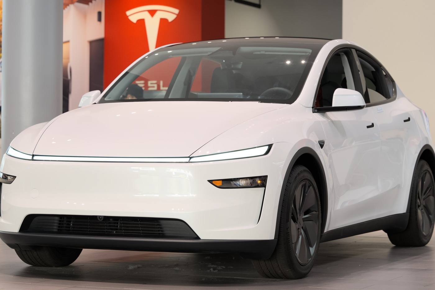 A 2025 Tesla Model Y at Santana Row in San Jose, Calif., in March 2025. File photo.