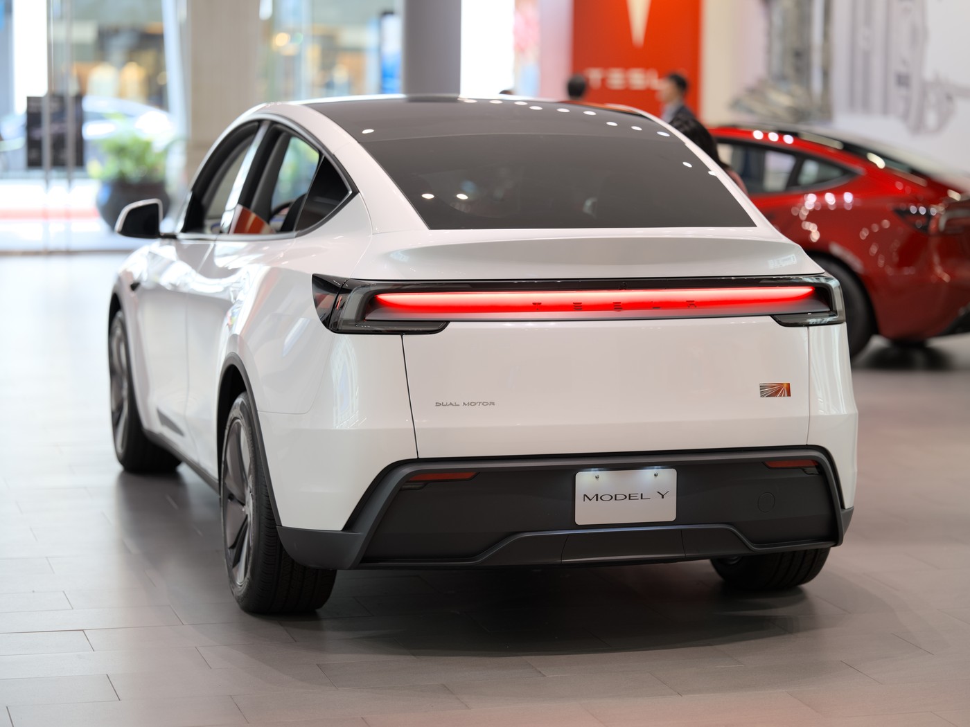 A 2025 Tesla Model Y rear three-quarter view at Santana Row in San Jose, Calif., in March 2025. File photo.