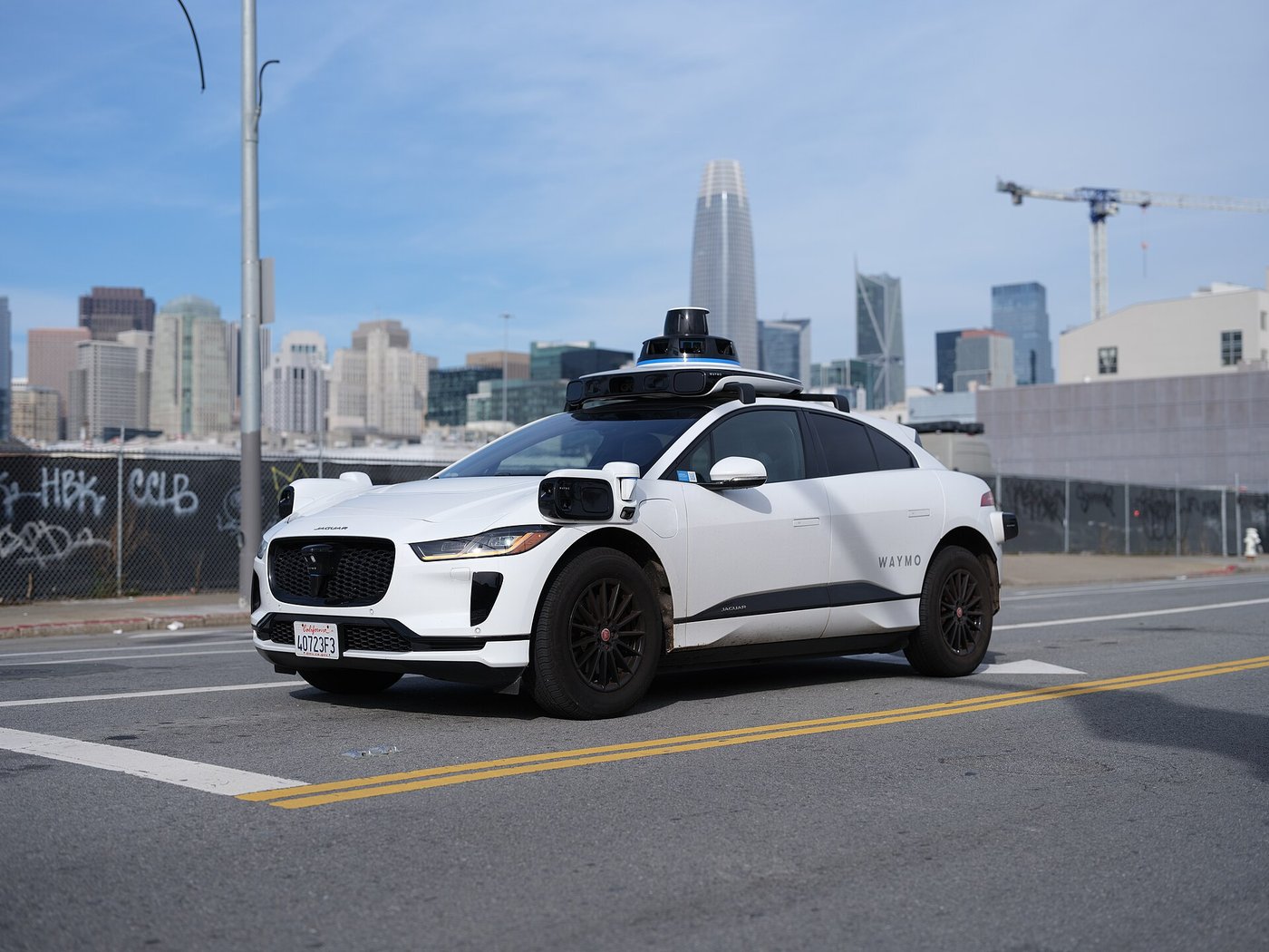 A Waymo Jaguar I-Pace robotaxi in San Francisco in November 2023. File photo.